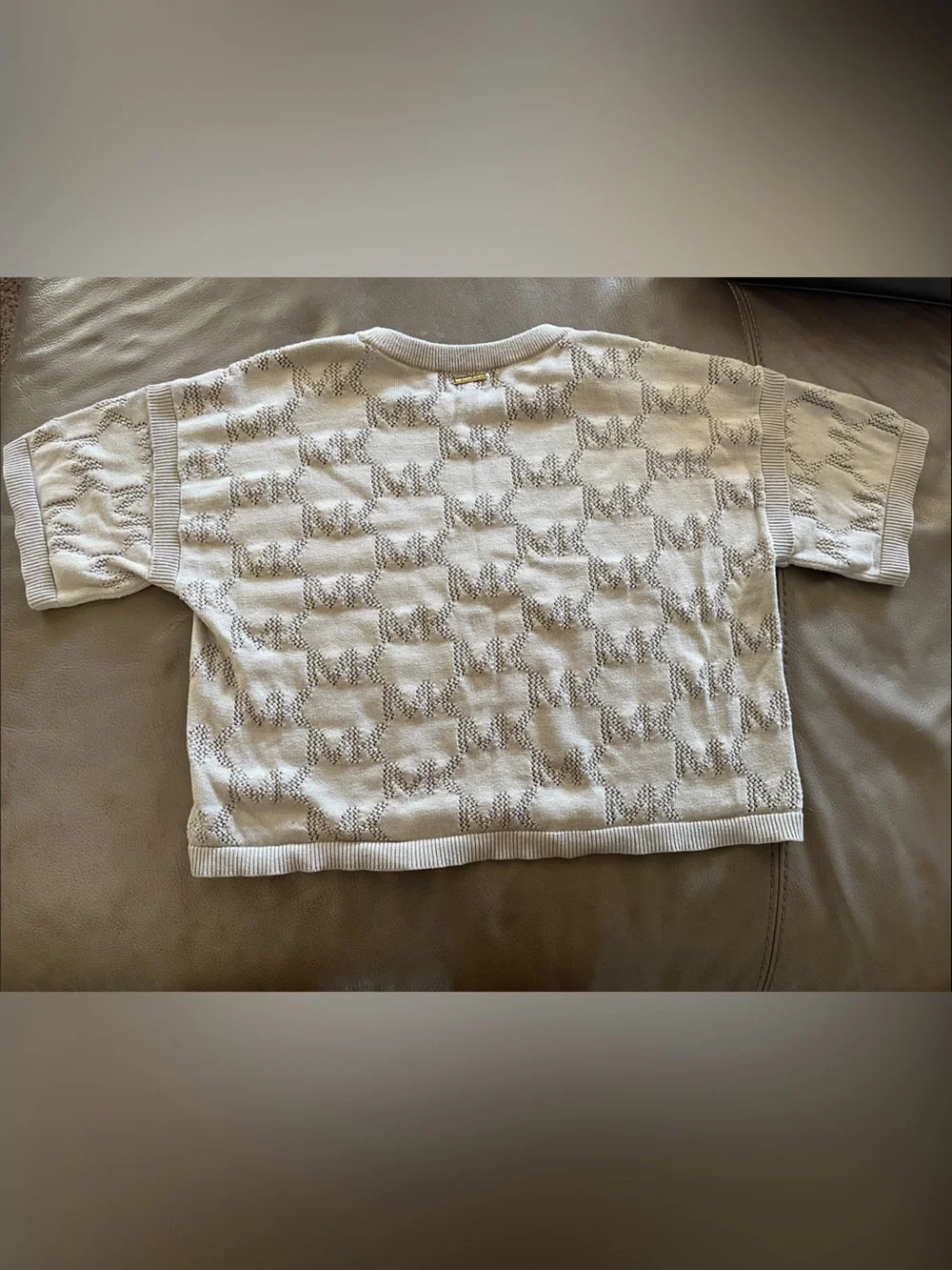 Michael Kors Beige Knit Short-Sleeve Logo Sweater Top